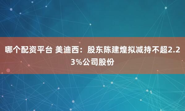 哪个配资平台 美迪西：股东陈建煌拟减持不超2.23%公司股份
