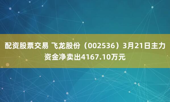 配资股票交易 飞龙股份（002536）3月21日主力资金净卖出4167.10万元