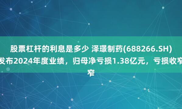 股票杠杆的利息是多少 泽璟制药(688266.SH)发布2024年度业绩，归母净亏损1.38亿元，亏损收窄
