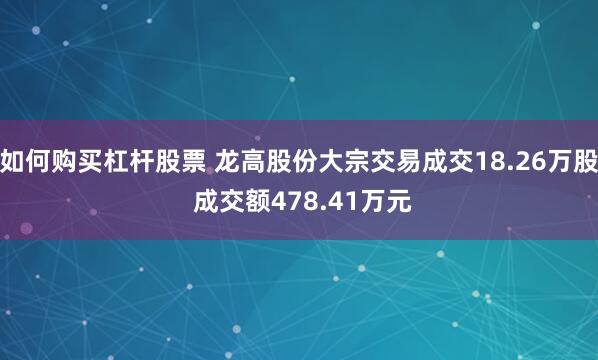 如何购买杠杆股票 龙高股份大宗交易成交18.26万股 成交额478.41万元